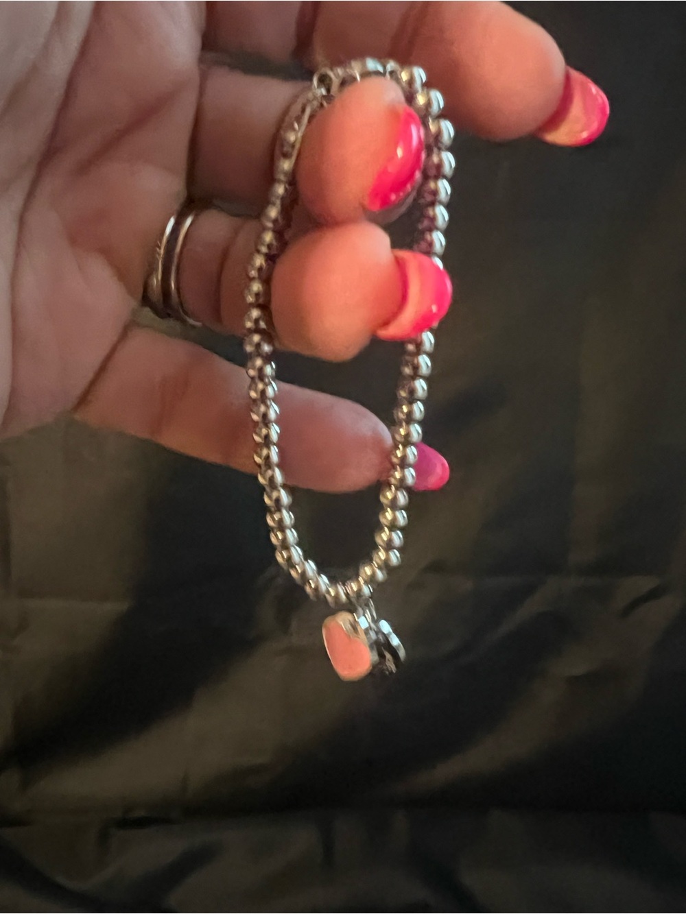 Tiffany & Co. Silver Bead Bracelet with Pink Heart Charm - Picture 5 of 6